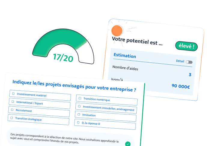 Interface de simulation du potentiel d'aides publiques pour entreprises - Score 17/20